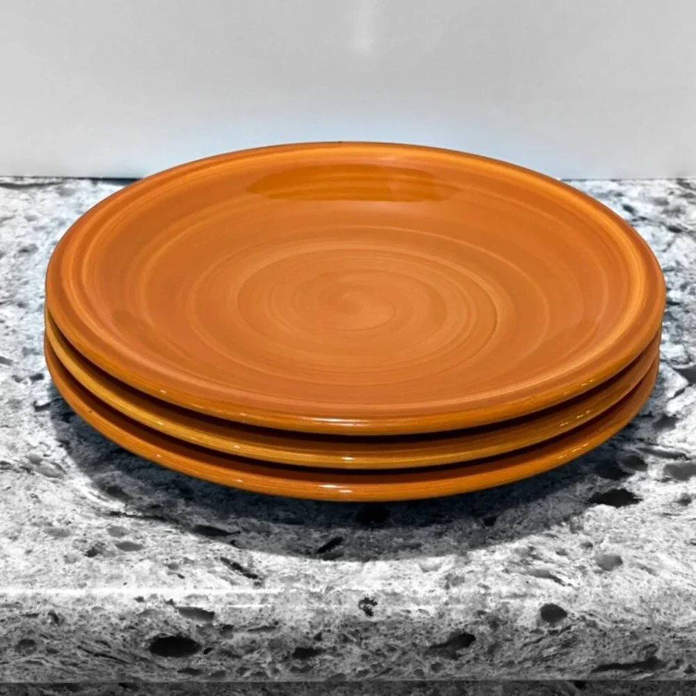 Furio Stoneware Orange Swirl Salad Plates Set of 3 Made in Italy 8 Inch Vintage